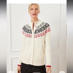 Talbots Ivory  Cardigan with Black & Pink Yoke